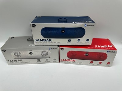 Lot of 2 iHip JAMBAR Bluetooth Portable Speaker Red, Blue, And White
