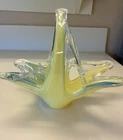 Vtg Murano Lavorazione Art Glass Basket Yellow And Blue Swirl Made in Italy