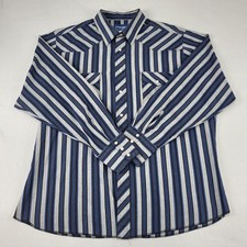 Wrangler Shirt Mens XL Blue Striped Long Sleeve Western Pearl Snap Pockets