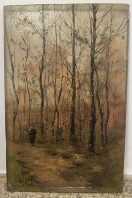 Sous-bois d'automne entourage diaz de la pena huile sur panneau école Barbizon - Photo 1/4