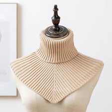 Beige Ribbed Knit Turtleneck Dickie Detachable Collar Sweater Mock Half Top
