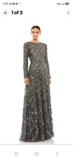 Mac Duggal Size 16 Gray Sequin Long Sleeve Round Neck Gown