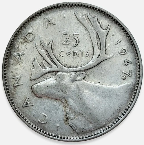 1947 Maple Leaf Canada 25 Cents Quarter King George VI 80% Silver #1