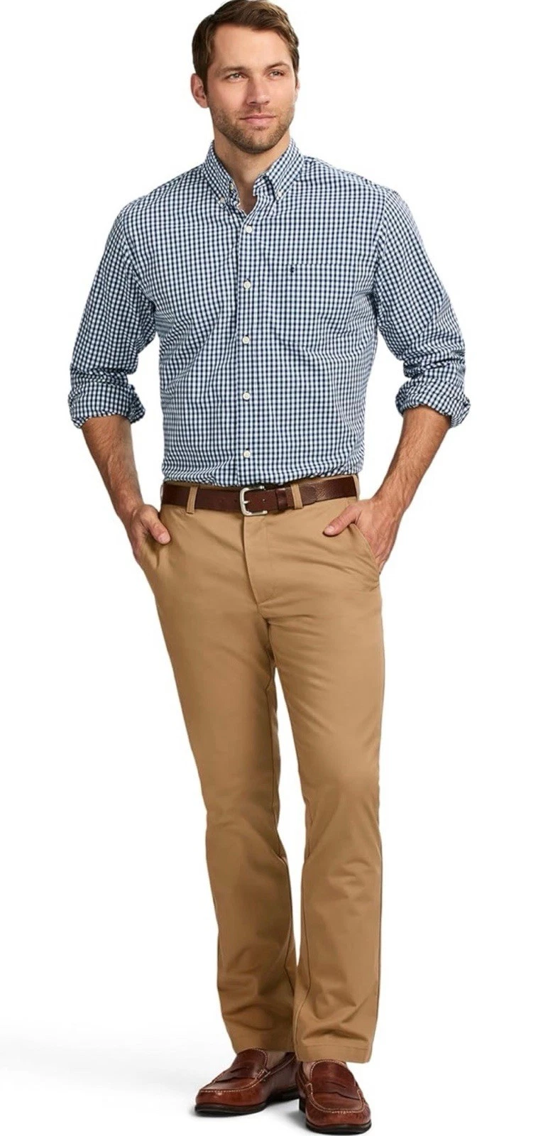IZOD Chino Men's Khaki Flat Front Straight Fit 38x32 NEW