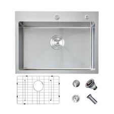 HOTIS 24 x 18 Inch Drop In Kitchen Sink, Overmount 304 Stainless Steel RV Lau...