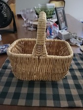 Rattan Woven Basket With Handles. 9.5" Tall. 8" Long. 6" Wide