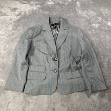 New York Company Gray Plaid Stretch Lined Blazer Jacket Pockets Womens 4