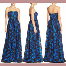 NWT DAVID MEISTER [ 4 ] Strapless Embroidered Tulle Ballgown Blue Floral #M434