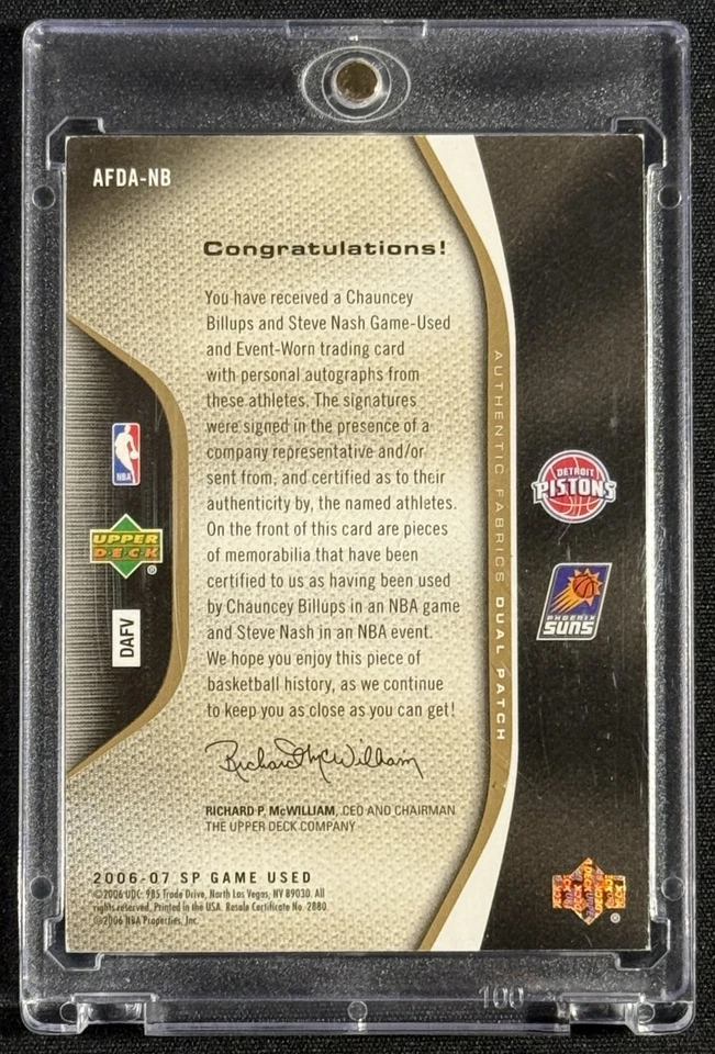 STEVE NASH CHAUNCEY BILLUPS 2006-07 SP GAME USED AUTHENTIC DUAL GU PATCH AUTO /5 - Image 2 of 2