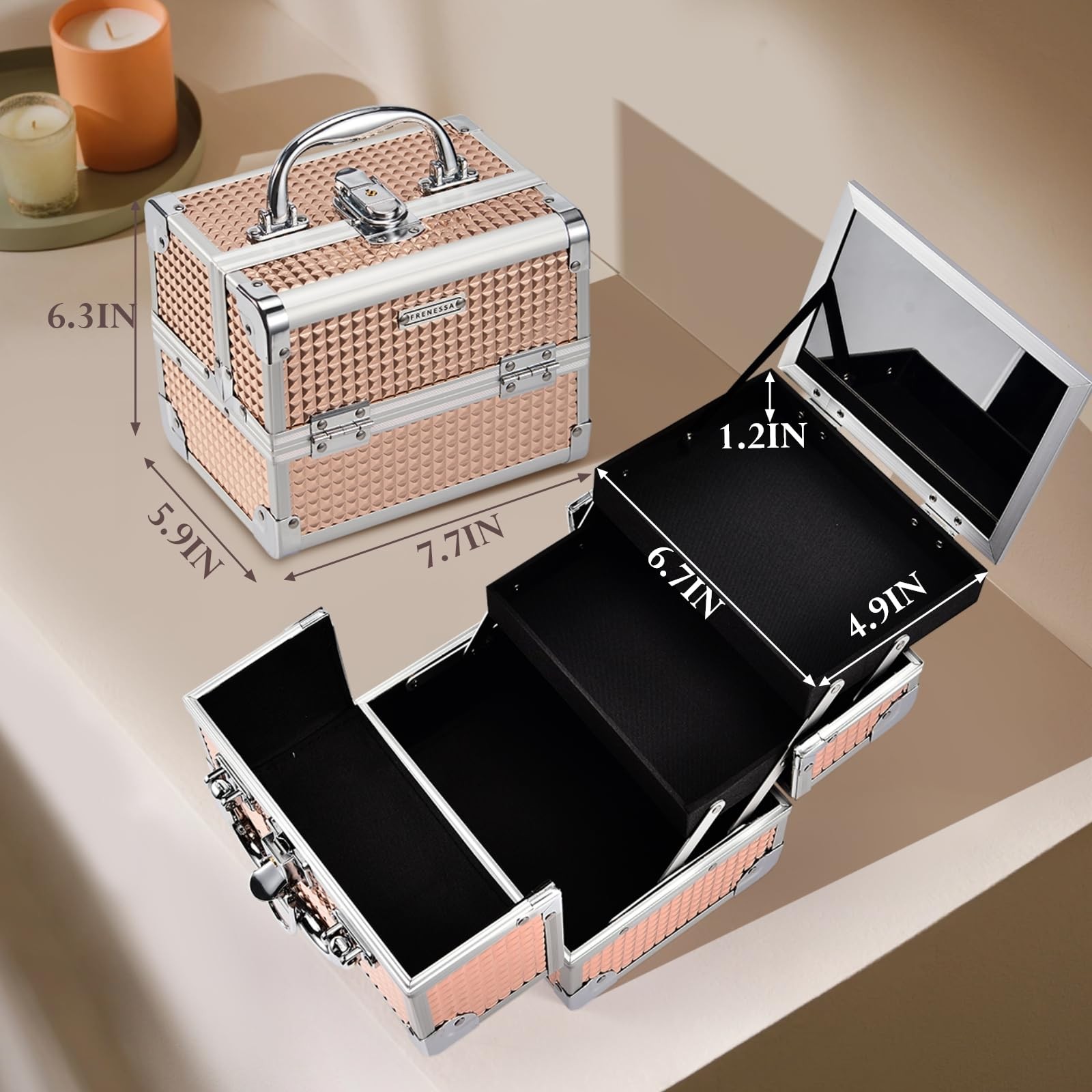 Makeup Case Train Portable Box with Mirror Lock Travel Cosmetic Cases Hard