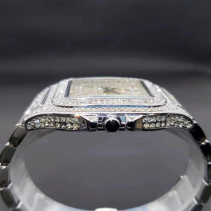 全新 银色 2025 男式 ICED OUT 钻石/莫桑石 模拟 豪华手表! — 第 2/4 张图片