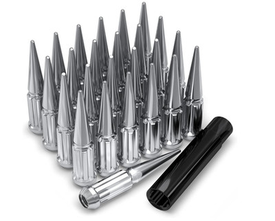 25 Pack Chrome M12x1.25 1-Pc Spline Spike Lug Nut Set with Extra Spline Spike