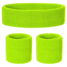 Kids Neon Green Sweatband Set   1 Headband  2 Wristbands for Sports  Fitness