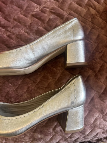 Steve Madden Tomorrow 8 M Silver Leather Block Heel Casual Classic Work Pumps - Picture 12 of 13
