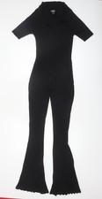 PrettyLittleThing Maternity Black Ribbed Flared Jumpsuit UK 10