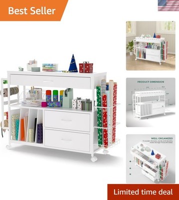 Craft Organization Storage Cart Gift Wrap Organizer Wrapping Paper Station 3 ...
