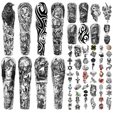 46 Sheets Full Arm Temporary Tattoos Waterproof for Men L22.8  Xw7  , Fake Tattoo