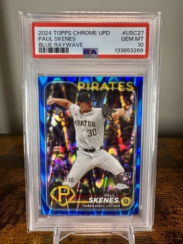 2024 Topps Chrome Update ⚾️ PAUL SKENES RC (#USC27) ⚾️ Blue Raywave /150 PSA 10