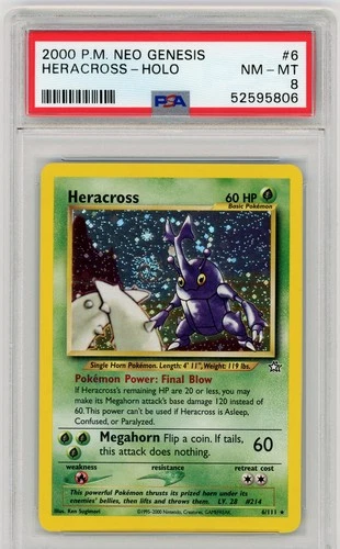 2000 Pokémon Neo Genesis 6/111 Heracross Holo PSA 8 w/ SWIRL