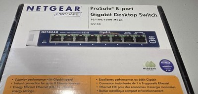 Netgear ProSafe GS108 8-Port Gigabit Desktop Switch 10/100/1000 Mbps BRAND NEW