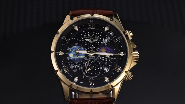 LIGE Reloj de Lujo de Cuarzo para Hombre con Correa de Cuero, Fecha, Impermeable y Luminoso 2