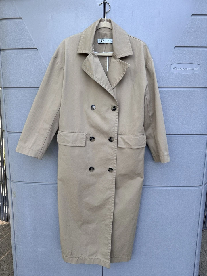 Zara long buttoned trench coat size S Oversized Preppy Minimalist Travel Capsule - Image 4 of 4