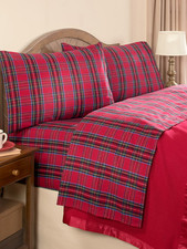 Yarn-Dyed Plaid Portuguese Cotton Flannel Sheet Set, Red Plaid