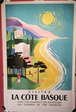 Affiche ancienne originale SNCF côte Basque Jacquelin entoilée 1964
