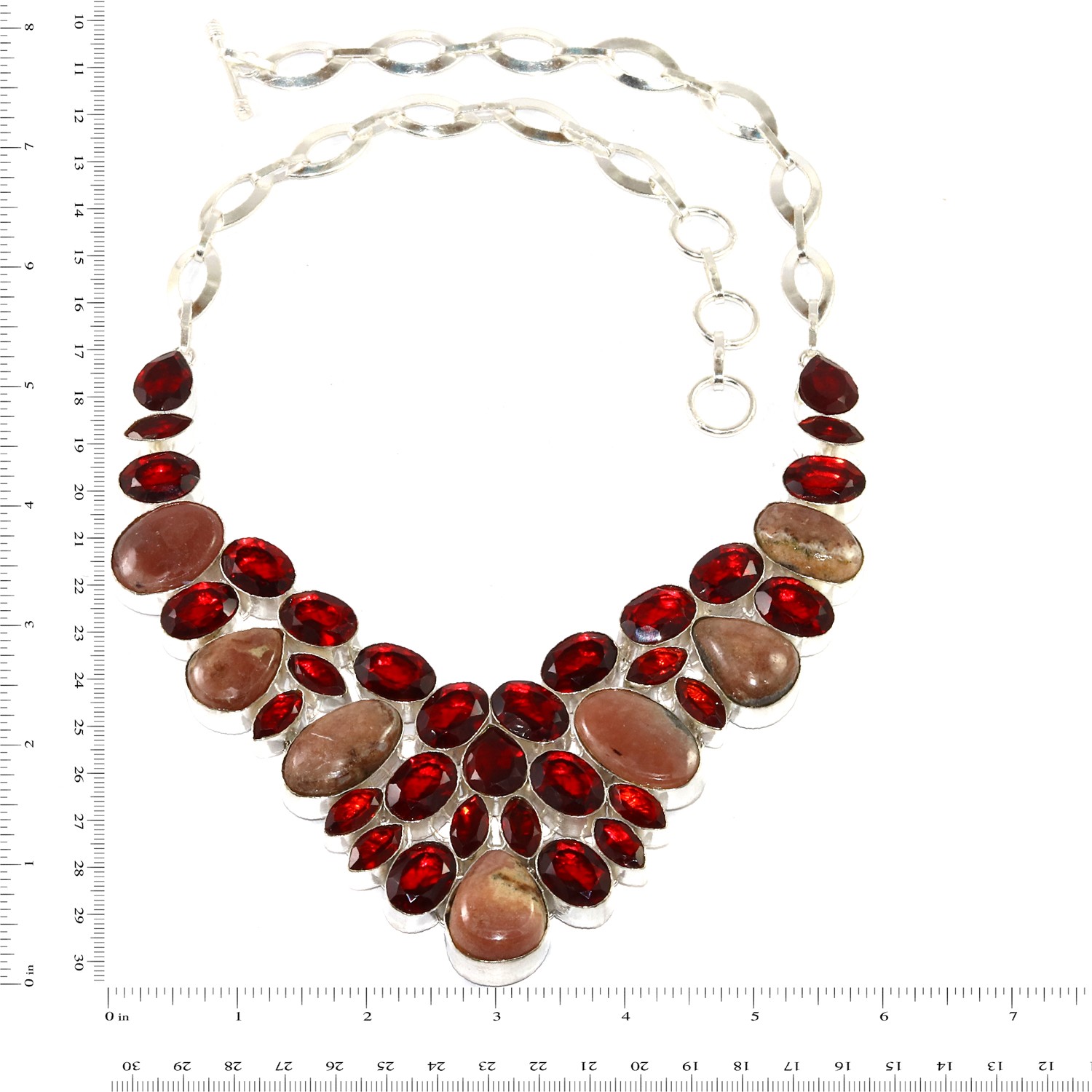 Rhodochrosite Garnet Gemstone Beaded Necklace 16-18 Inches Adjustable