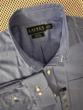 Ralph Lauren Slim Fit Non Iron Men Gingham Dress Shirt Sz 16.5 32/33 Button Down