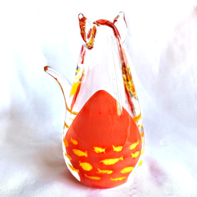 Hand Blown Glass Whiskers The Cat w/ Goldfish Figurine Paperweight