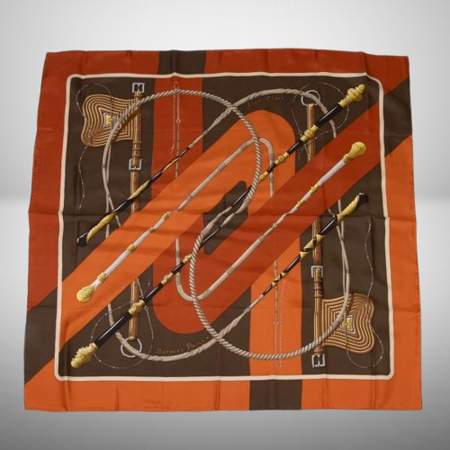 HERMES Carre 90 Clic Clac Silk Scarf Orange x Multicolor W 90cm