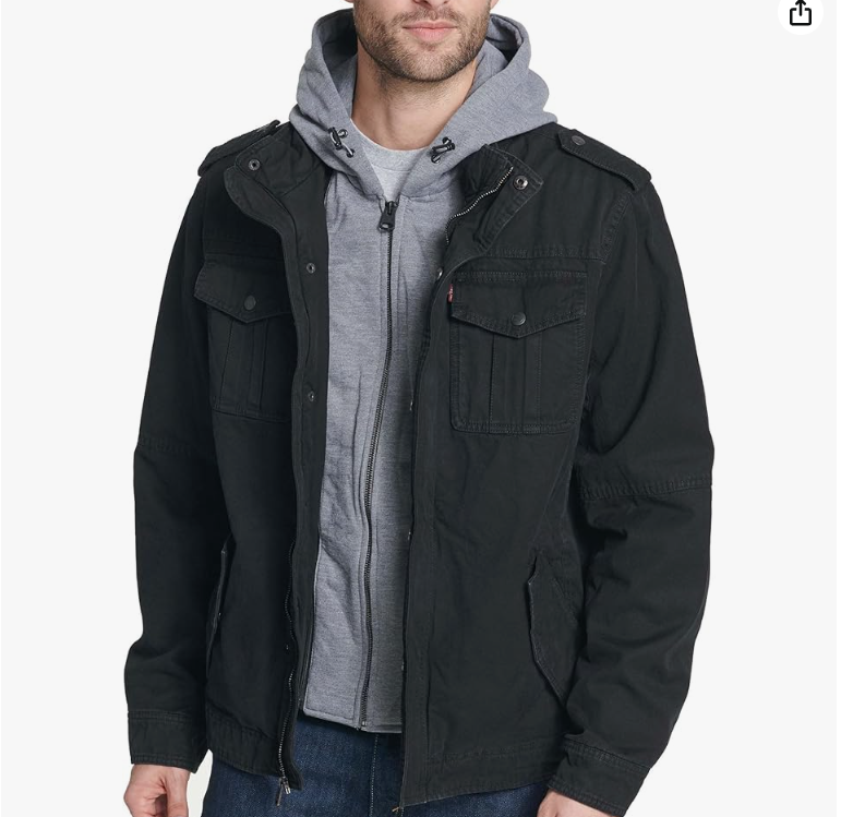 NEW Levi's Men's Washed Cotton Hooded Military Jacket (SIZE MEDIUM