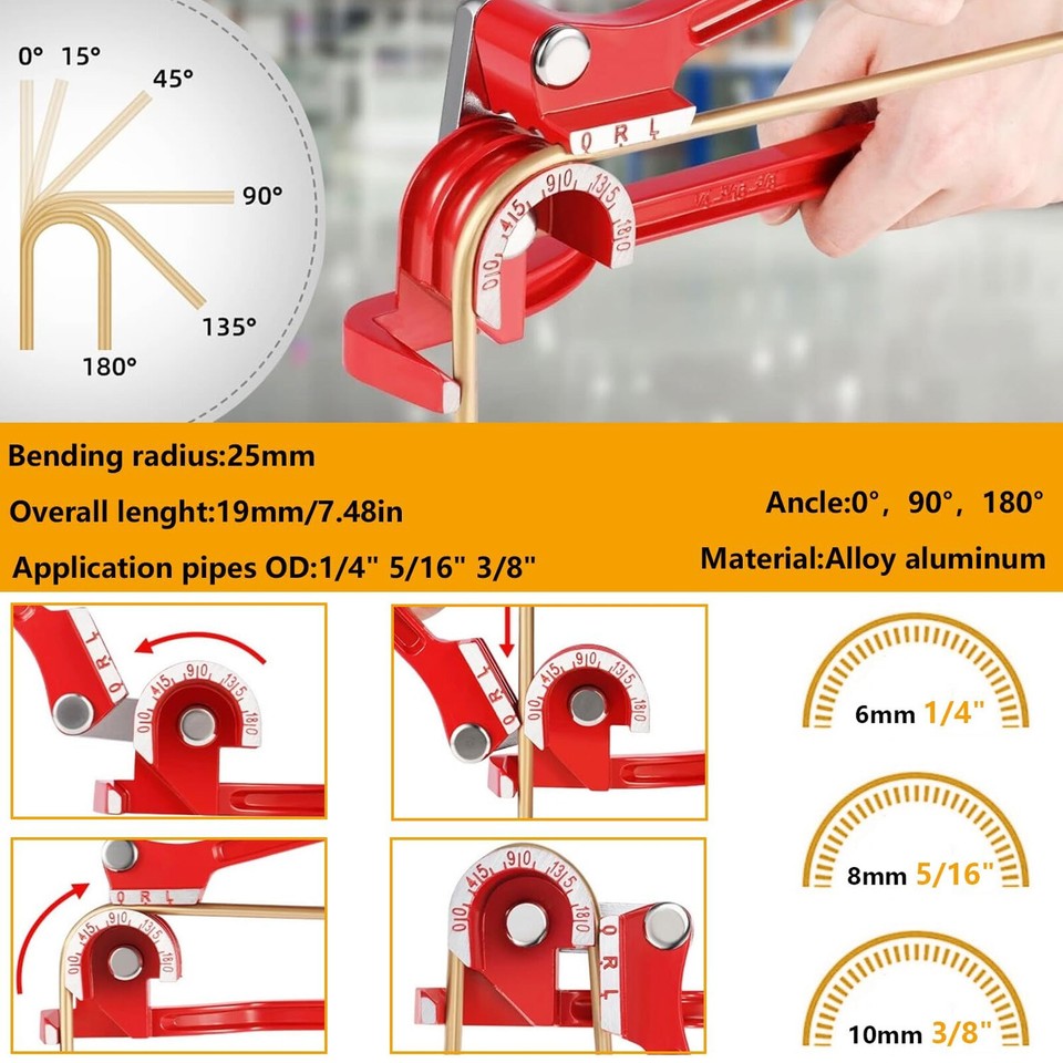 Brake Lines Repair Kit Copper Pipe Flaring Tool Cutter Bender 3/16 Unions Nuts - 34