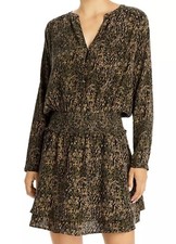 Rails Women’s Jasmine Dress Sz L Olive Static Tiger Print Smocked V-Neck Tiered