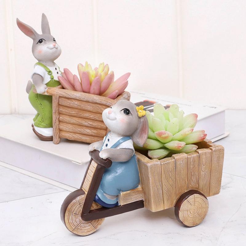 Flower Vase Resin Rabbit Multicolor Modern Solid Small Home Decor Free Stand