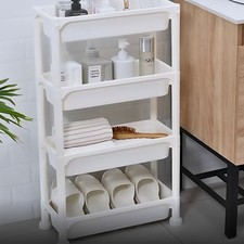 White Narrow Slim Bathroom Rack Caddy Towel Storage Shelf Rack Kitchen Units uk