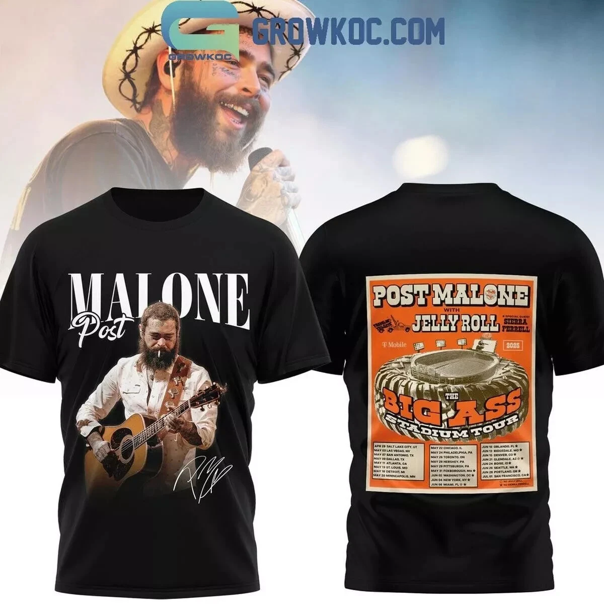 Post Malone Jelly Roll Big Ass Stadium Tour 2025 T-Shirt
