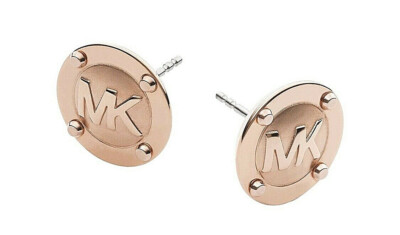 NEW MICHAEL KORS ASTER LOGO ROSE GOLD-TONE STUD EARRINGS