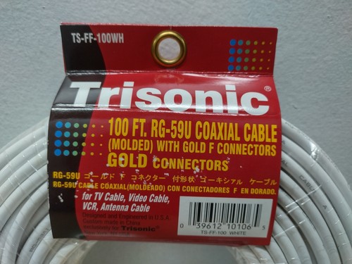 Trisonic 100 Fuß weiß geformt RG-59U Koaxialkabel mit vergoldeten F-Steckern - Bild 5 von 5