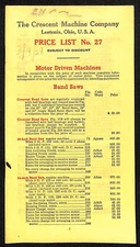 Crescent Machine Co. c1938 Motor Driven Machine Catalog Price List VGC Scarce