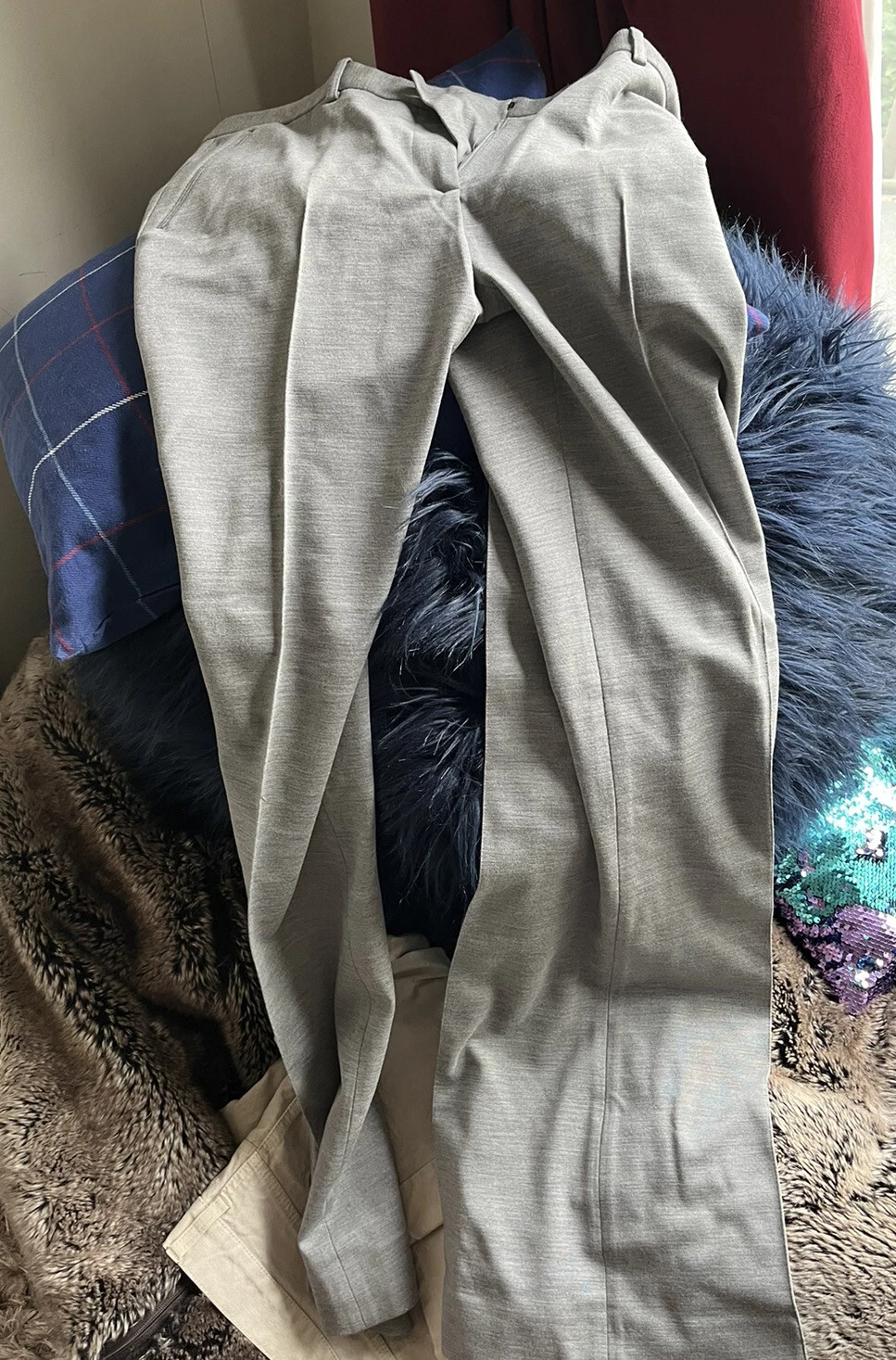 Moschino pantaloni eleganti gamba svasata IT 46 grigio UK 14 pantaloni lana Lana £800 rari