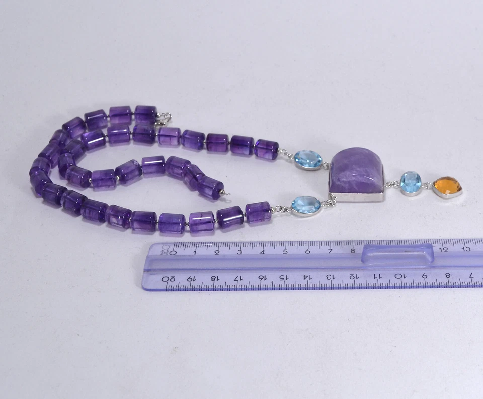 COLLANA IN ARGENTO 925  CILINDRI AMETISTA NATURALE TOPAZIO E CITRINO   AGLN 0241 - Immagine 3 di 3