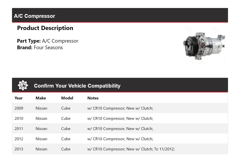 Compresor de aire acondicionado Nissan Cube 2009-2013 4 estaciones 2010 2011 2012 Foto 2 de 4