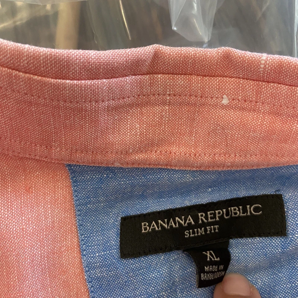 Camisa de vestir Banana Republic para hombre talla XL calce ajustado melocotón manga larga 100 % lino Foto 4 de 4