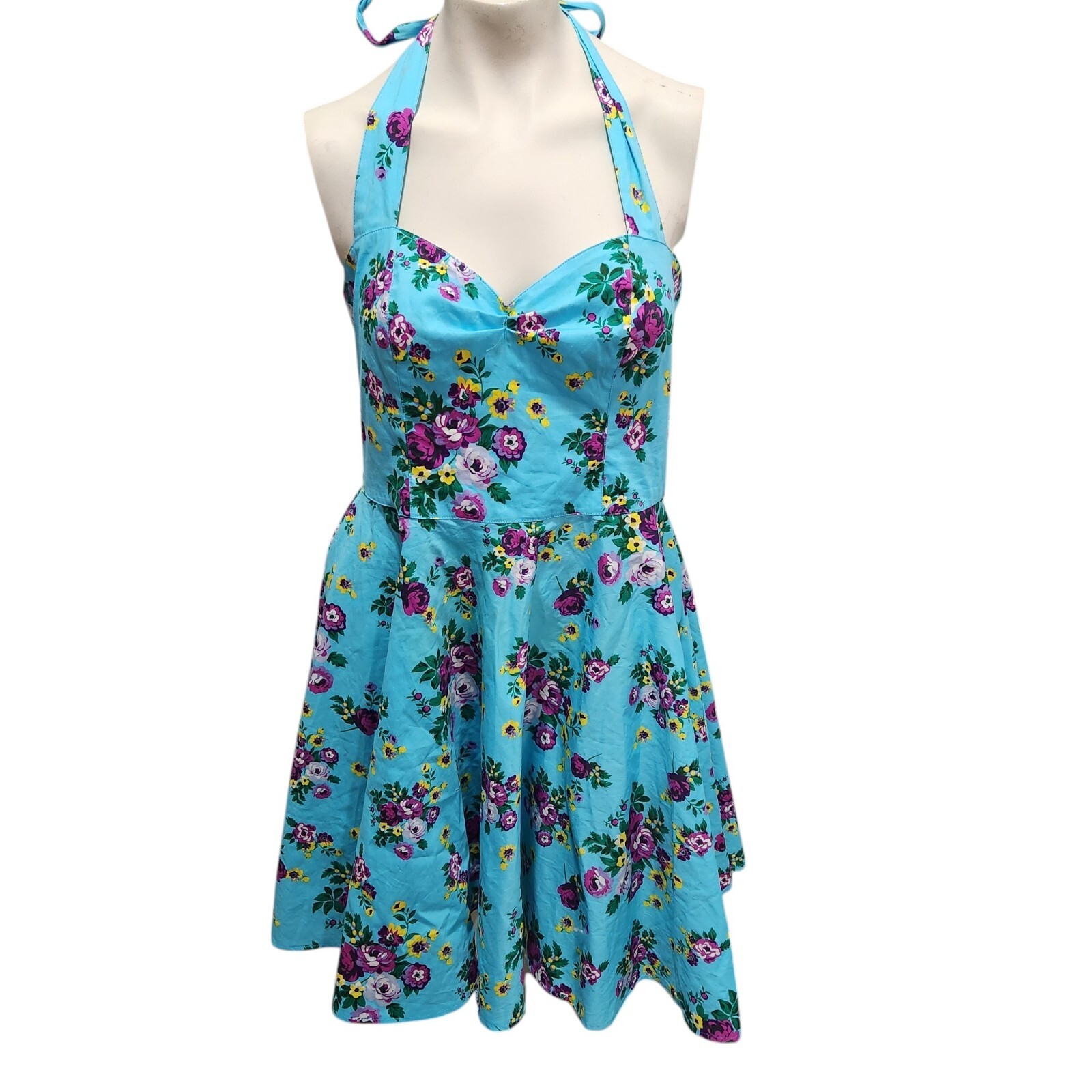 Hell Bunny Vixen Floral Rockabilly Sweetheart Neckline Halter Dress Baddie Pinup