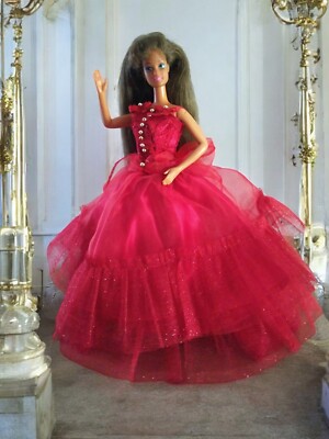Willow Red Glitz Doll Dress - Unique Handmade Red Ball Gown For Dolls