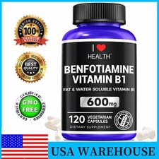 Mega Benfotiamine 600 mg,  120 capsules, a fat-soluble form of thiamine, B1