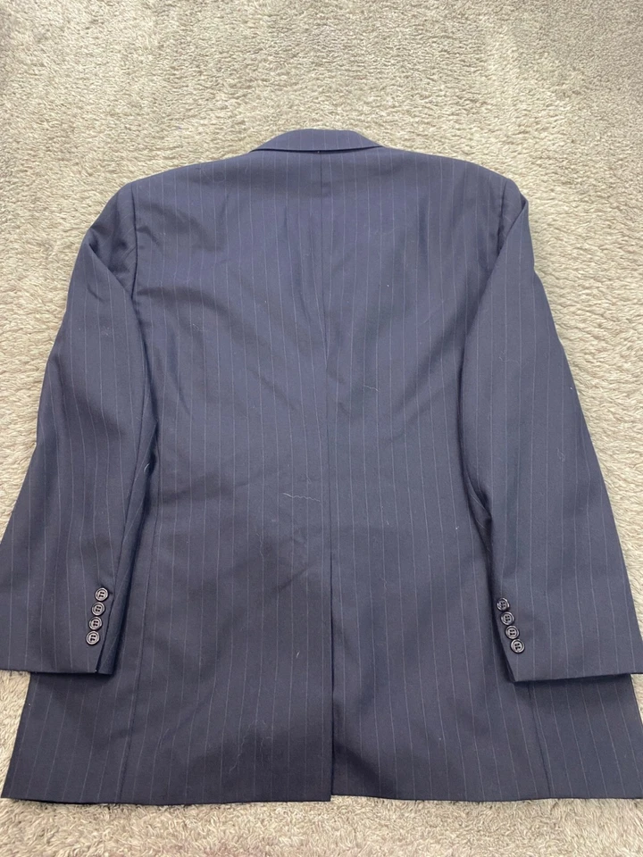 Tom James Blazer Mens 48R Blue Pinstriped Wool Sport Coat Purple Bespoke Jacket - Image 2 of 4