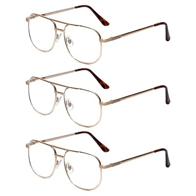 Calabria 1106 Pilot Reading Glasses +4.50 Gold (3pack) Mens Designer One Power
